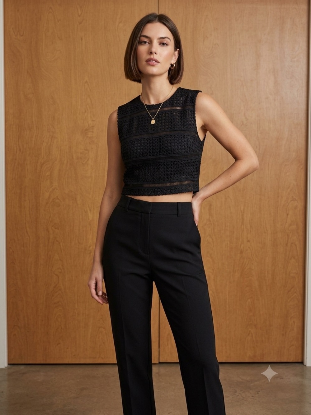 3NY black geometric lace crop top size M